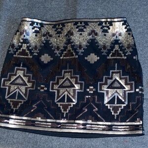 NWTs Express Black Mini Skirt with Sequin southwestern  Aztec Pa